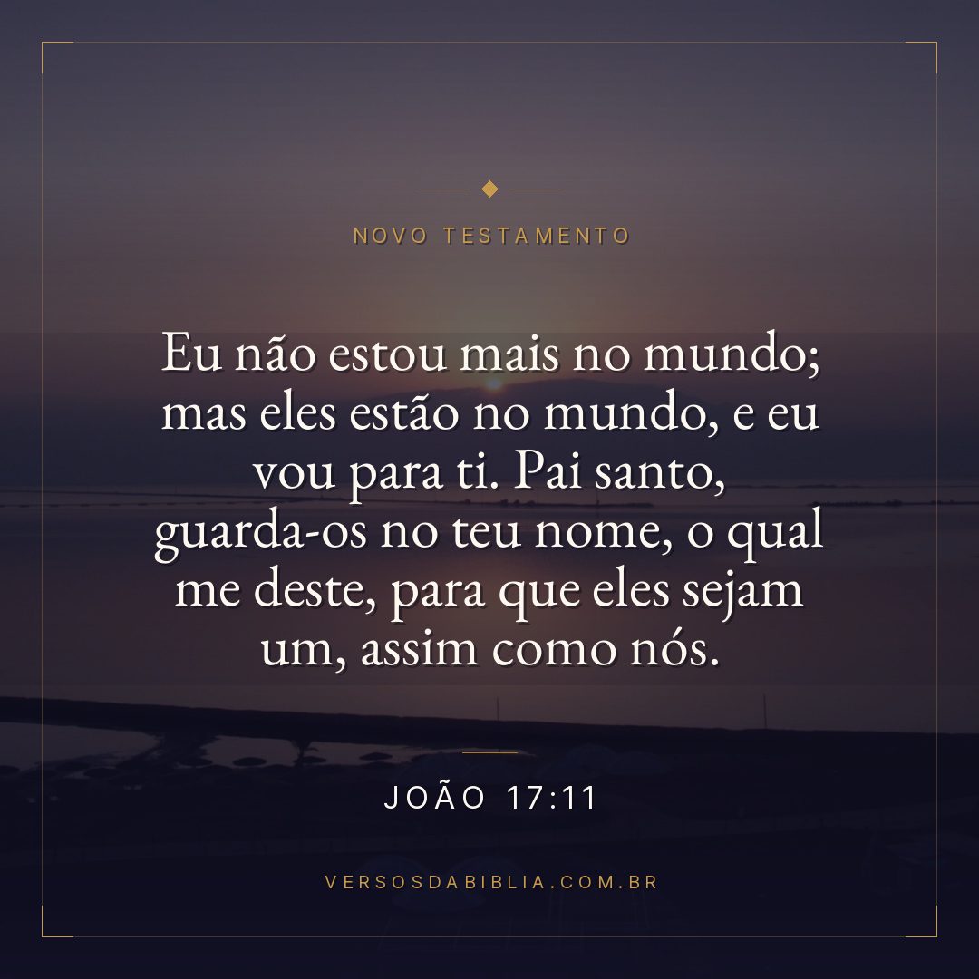 Eu não estou mais no mundo; mas eles estão no mundo, e eu vou para ti. Pai santo, guarda-os no teu nome, o qual me deste, para que eles sejam um, assim como nós.