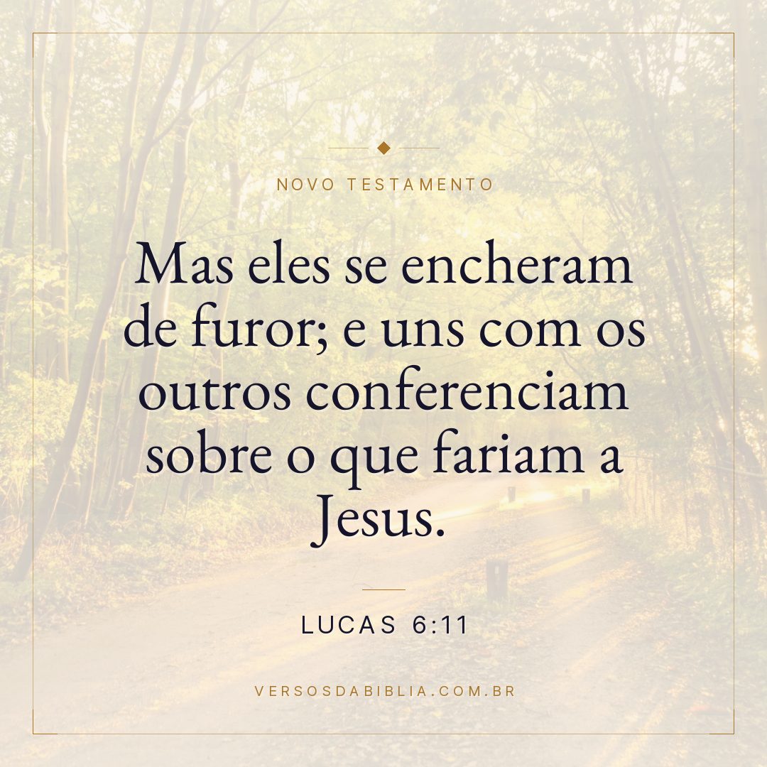 Lucas 6:11 — Mas eles se encheram de furor; e uns com os outros conferenciam sobre o que fariam a Jesus.