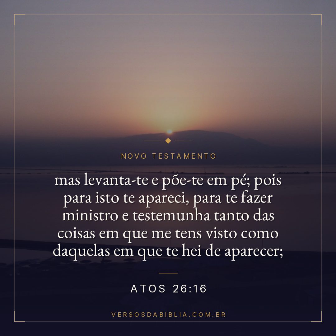 mas levanta-te e põe-te em pé; pois para isto te apareci, para te fazer ministro e testemunha tanto das coisas em que me tens visto como daquelas em que te hei de aparecer;