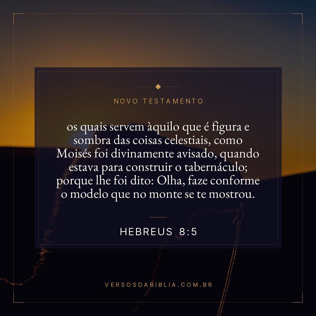 os quais servem àquilo que é figura e sombra das coisas celestiais, como Moisés foi divinamente avisado, quando estava para construir o tabernáculo; porque lhe foi dito: Olha, faze conforme o modelo que no monte se te mostrou.