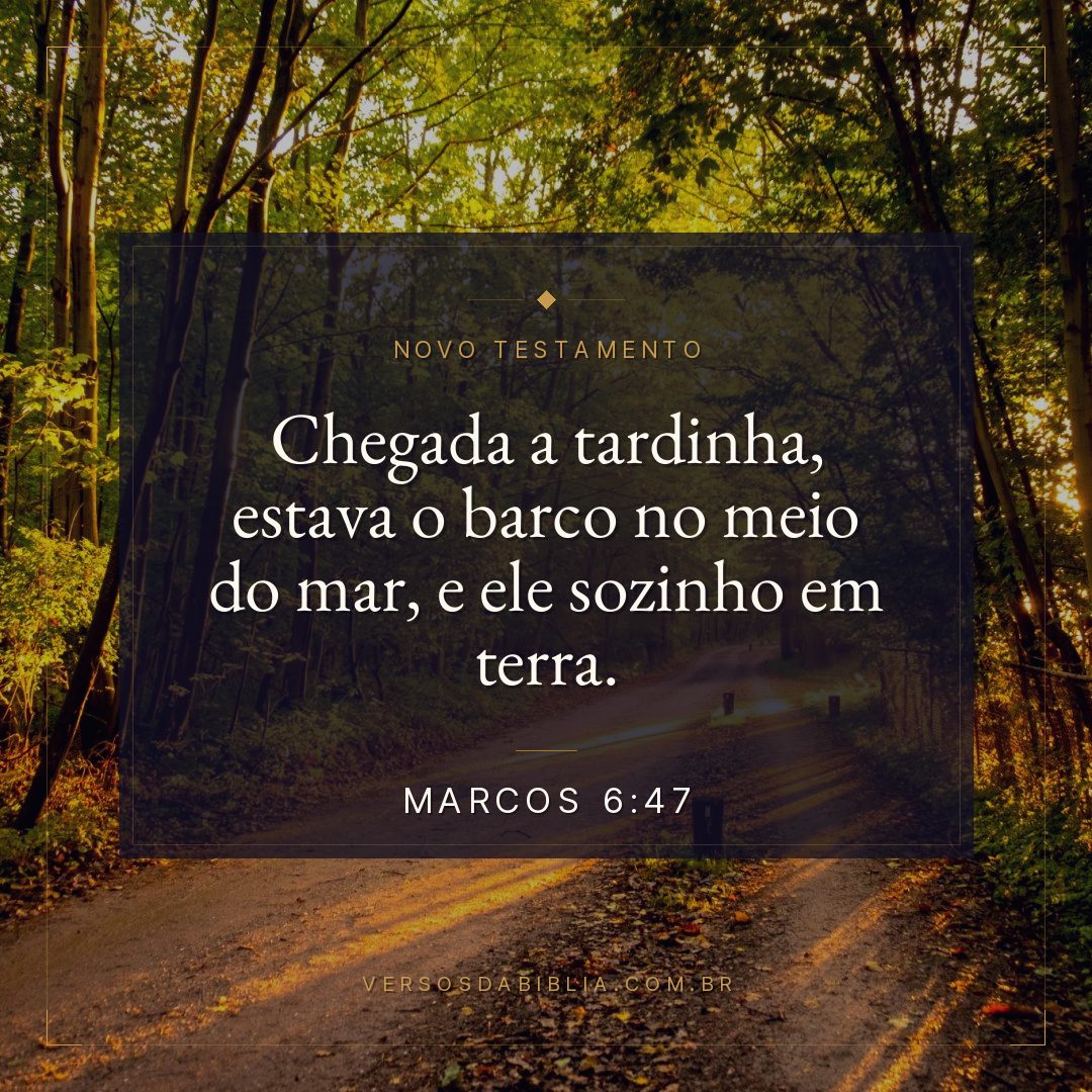 Marcos 6:47 — Chegada a tardinha, estava o barco no meio do mar, e ele sozinho em terra.