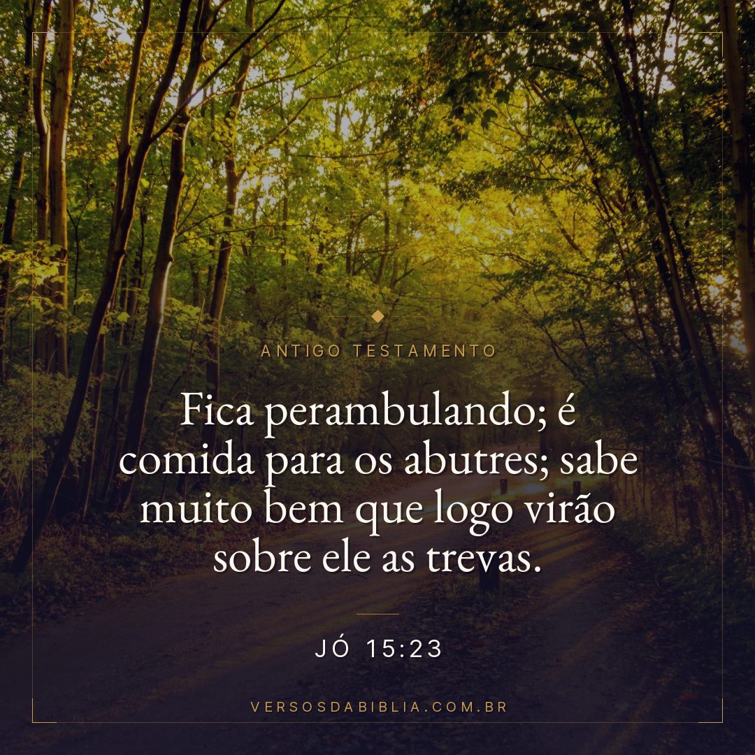 Jó - 15 - 23 - Fica perambulando; é comida para os abutres; sabe muito bem que logo virão sobre ele as trevas.
