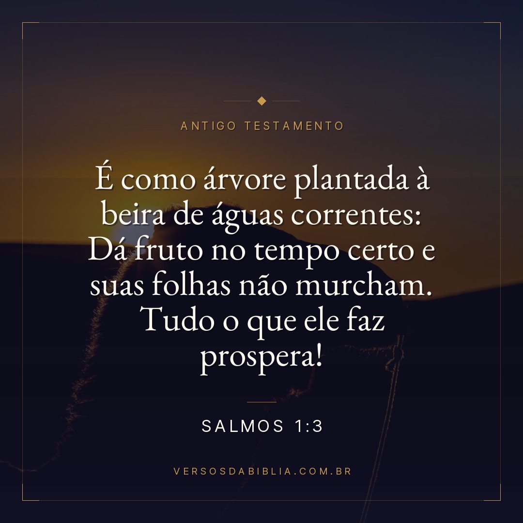 Salmos - 1 - 3 - É como árvore plantada à beira de águas correntes: Dá fruto no tempo certo e suas folhas não murcham. Tudo o que ele faz prospera!