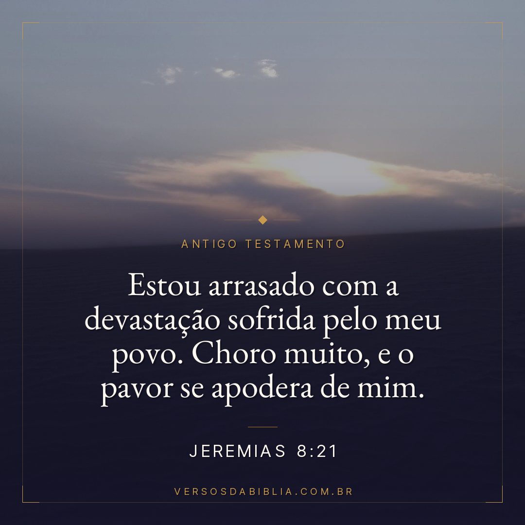 Jeremias - 8 - 21 - Estou arrasado com a devastação sofrida pelo meu povo. Choro muito