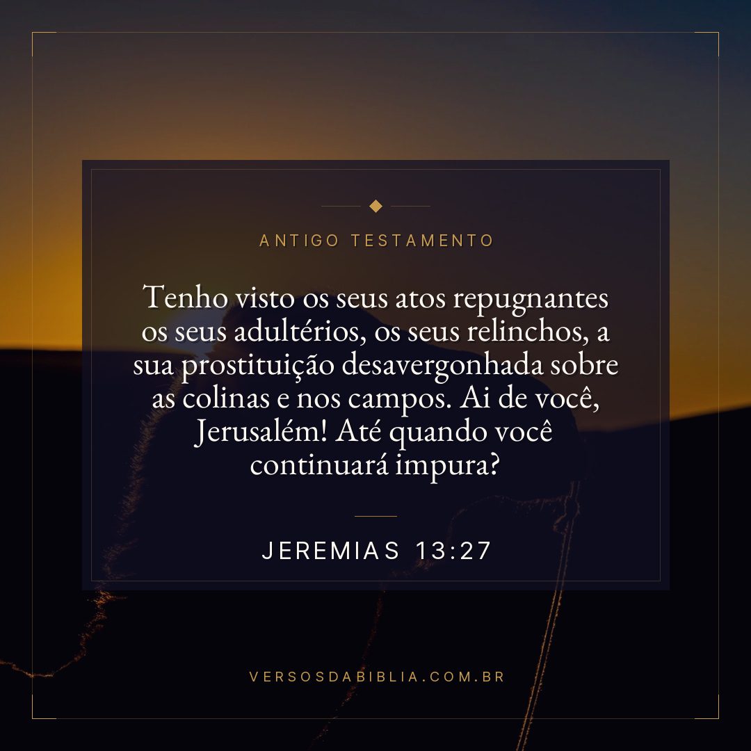 Jeremias - 13 - 27 - Tenho visto os seus atos repugnantes os seus adultérios