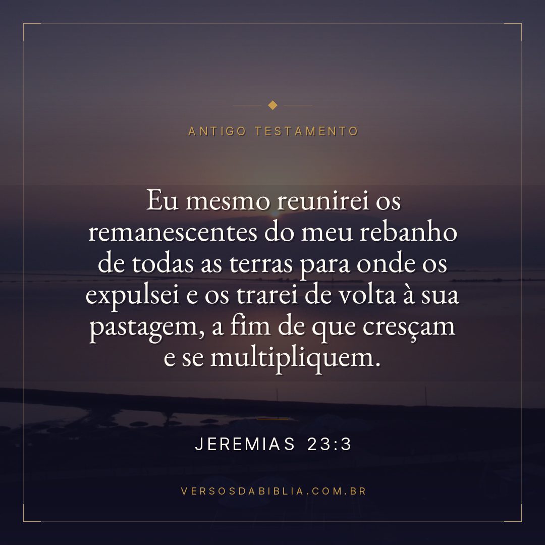 Jeremias - 23 - 3 - "Eu mesmo reunirei os remanescentes do meu rebanho de todas as terras para onde os expulsei e os trarei de volta à sua pastagem