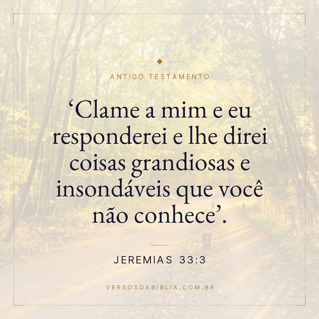 Jeremias - 33 - 3 - Clame a mim e eu responderei e lhe direi coisas grandiosas e insondáveis que você não conhece.