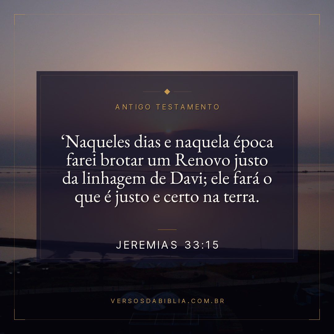 Jeremias - 33 - 15 - " Naqueles dias e naquela época farei brotar um Renovo justo da linhagem de Davi; ele fará o que é justo e certo na terra.